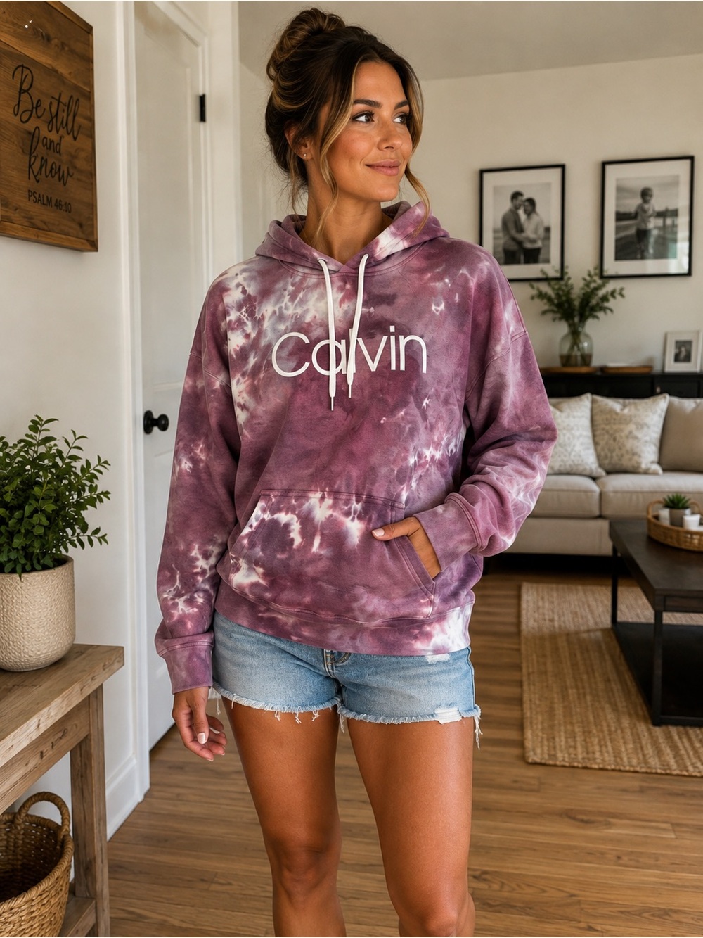Calvin Klein Purple Tie-Dye Pullover Hoodie